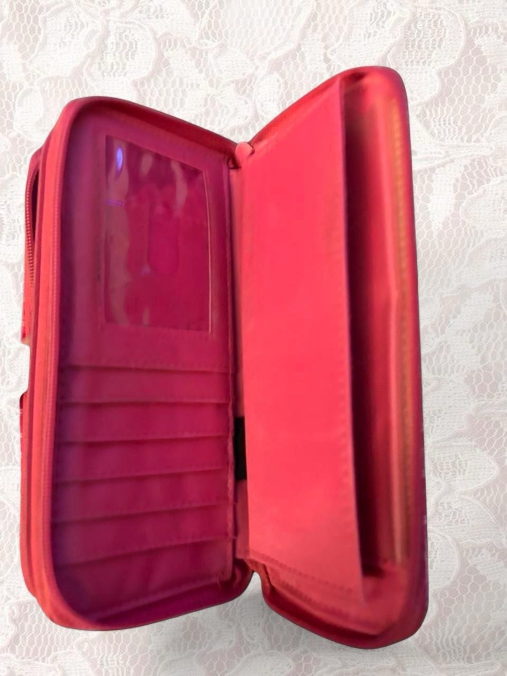 Pink Croc-Embossed Zip Wallet with Gold Rings - Picture 2 of 5